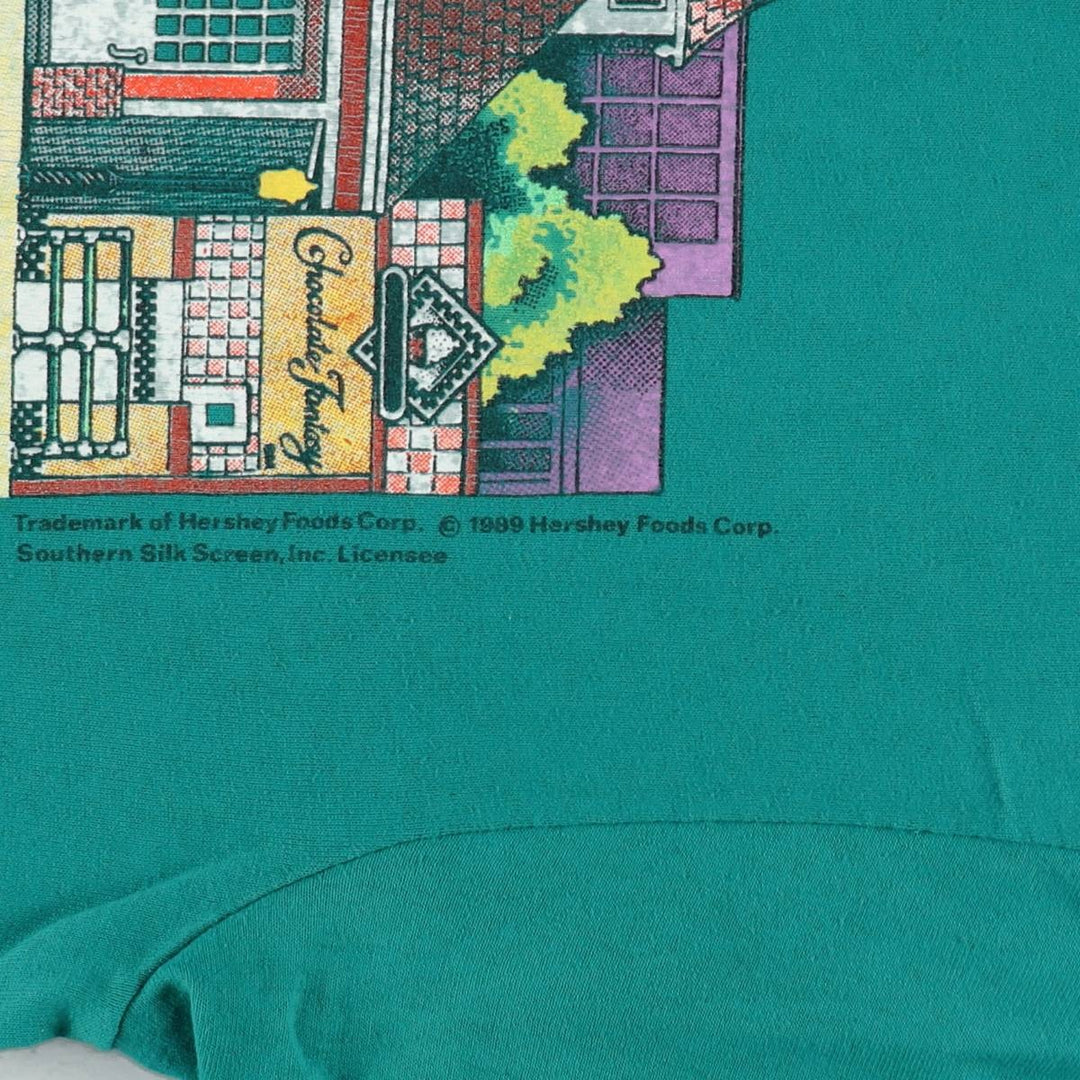 80'S Hanes FIFTY-FIFTY Hershey's Chocolate World Advertising T-Shirt, Made in USA, Men's Size M (approx.), Vintage cotton green type Vintage Second Hand