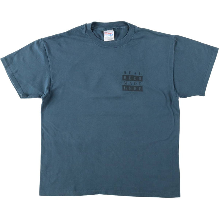 90'S Hanes BEEFY-T Blue Tag Heartland Brewery Advertising T-Shirt, Made in USA, Men's Size L (approx.), Vintage cotton navy blue type Vintage Second Hand