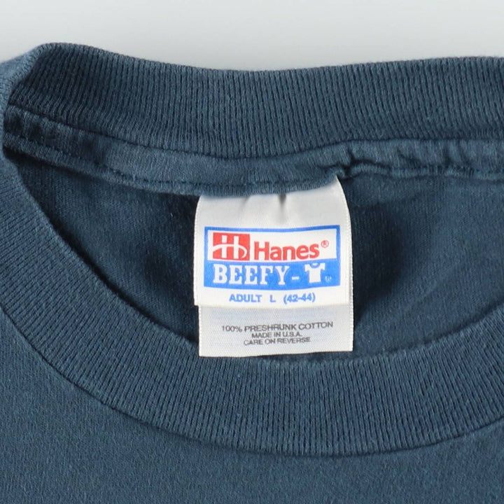 90'S Hanes BEEFY-T Blue Tag Heartland Brewery Advertising T-Shirt, Made in USA, Men's Size L (approx.), Vintage cotton navy blue type Vintage Second Hand