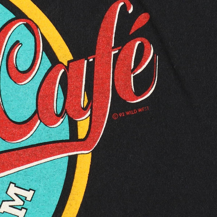 90'S Jerzees ROADKILL CAFE advertising T-shirt, Made in USA, Men's size L (approx.), Vintage cotton black type Vintage Second Hand