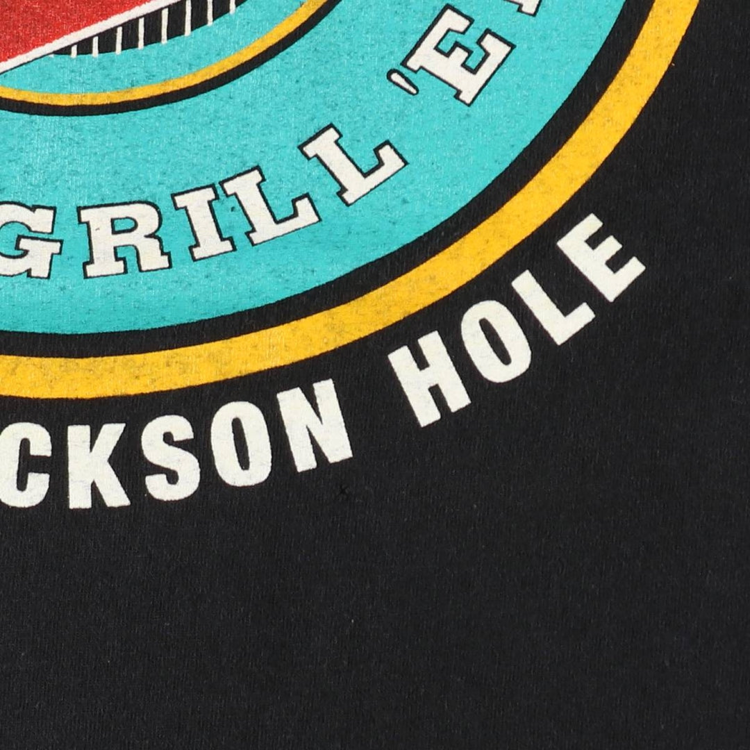 90'S Jerzees ROADKILL CAFE advertising T-shirt, Made in USA, Men's size L (approx.), Vintage cotton black type Vintage Second Hand