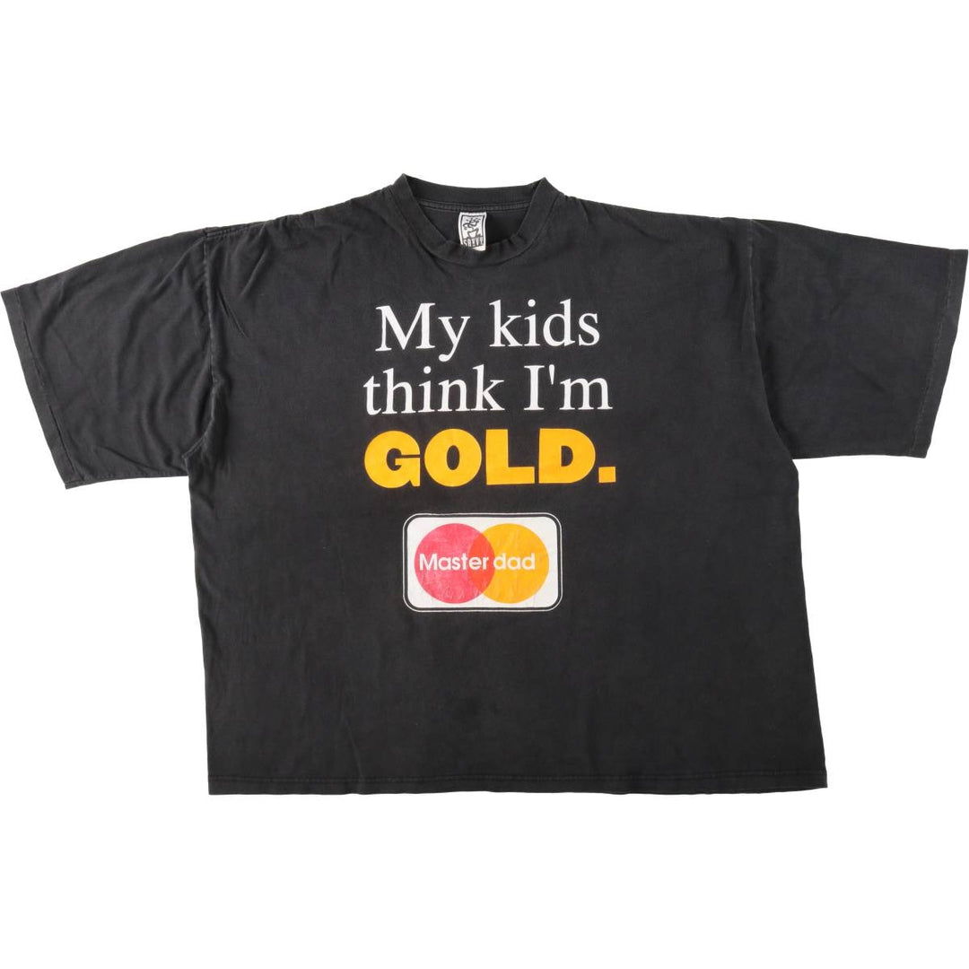 90'S SAVVY MASTER DAD parody message print T-shirt, men's size XL equivalent, vintage. unclear black type Vintage Second Hand