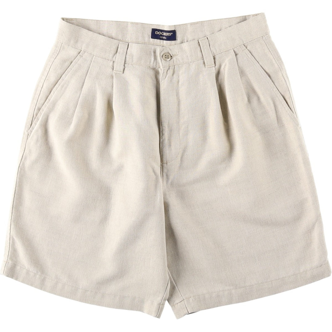 2000'S Dockers khakis two-pleat cotton x linen shorts, men's size W32 (approx.) linen unbleached Vintage Second Hand