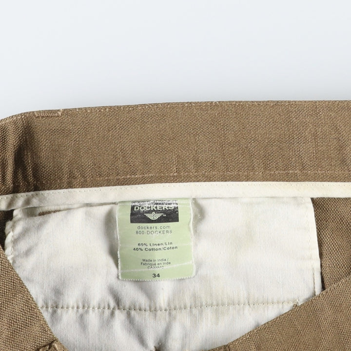 Dockers linen shorts with two pleats, men's size W34 (approx.) linen Khaki type brown Vintage Second Hand