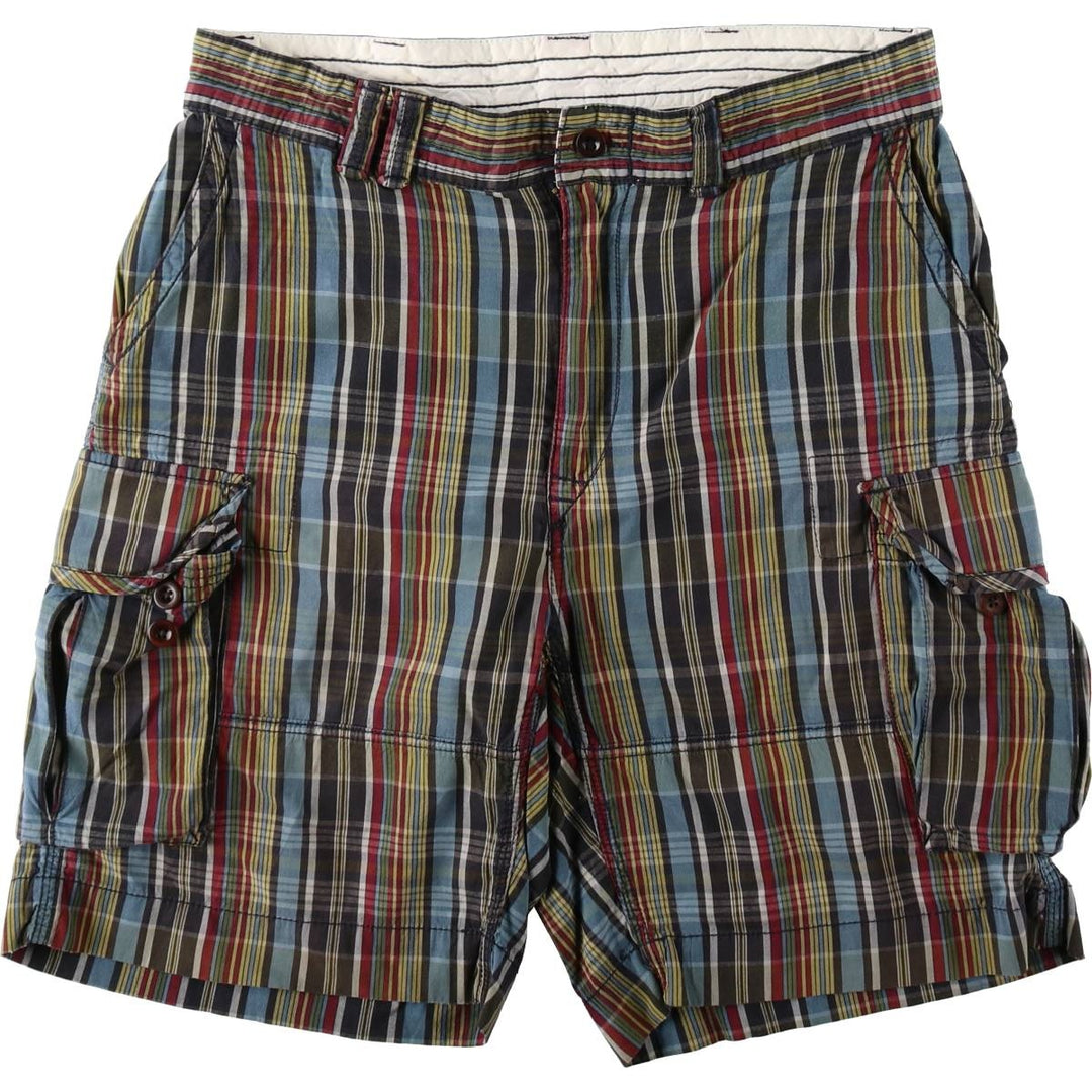 Ralph Lauren POLO by Ralph Lauren Check Pattern Cargo Shorts, Men's Size W37 (approx.) cotton navy blue type Vintage Second Hand