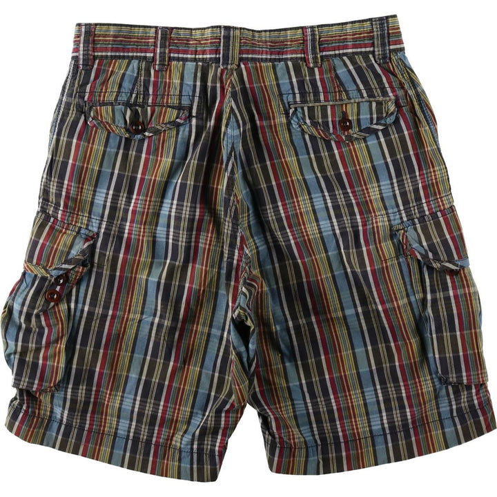 Ralph Lauren POLO by Ralph Lauren Check Pattern Cargo Shorts, Men's Size W37 (approx.) cotton navy blue type Vintage Second Hand
