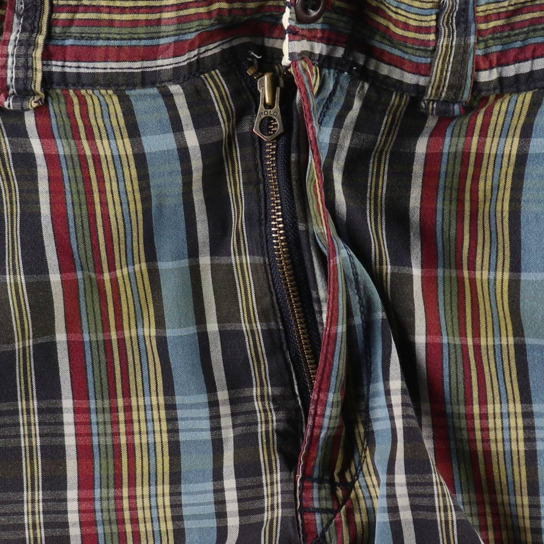 Ralph Lauren POLO by Ralph Lauren Check Pattern Cargo Shorts, Men's Size W37 (approx.) cotton navy blue type Vintage Second Hand