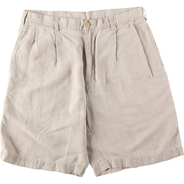 90'S Nautica Two-Pleat Linen Shorts, Men's Size W35 (approx.), Vintage linen Beige type Vintage Second Hand