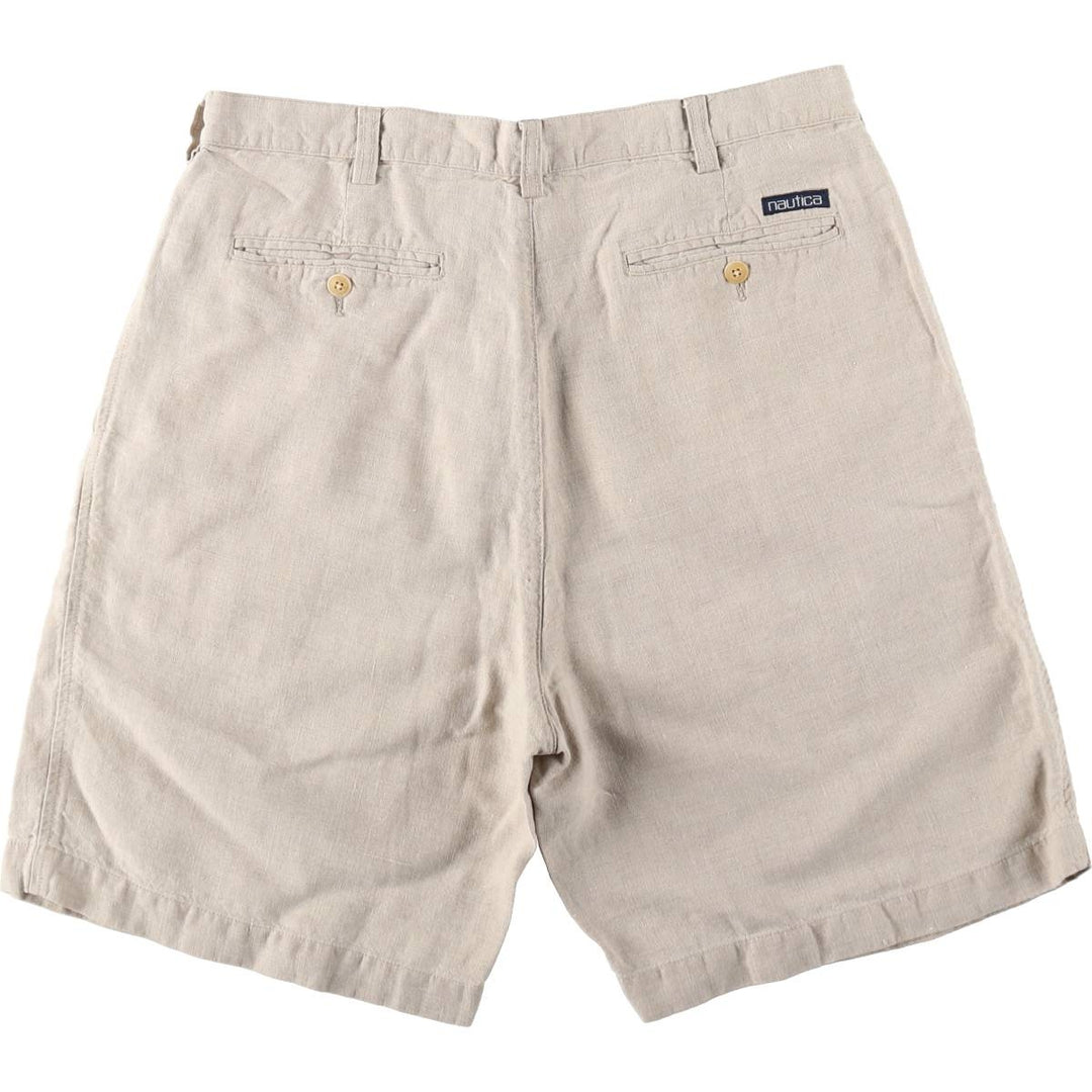 90'S Nautica Two-Pleat Linen Shorts, Men's Size W35 (approx.), Vintage linen Beige type Vintage Second Hand