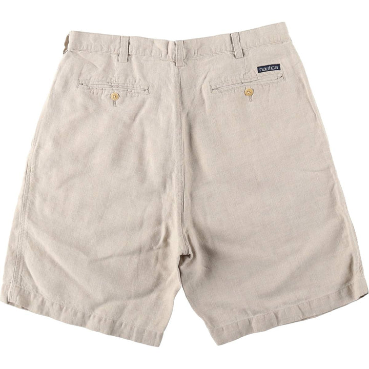 90'S Nautica Two-Pleat Linen Shorts, Men's Size W35 (approx.), Vintage linen Beige type Vintage Second Hand