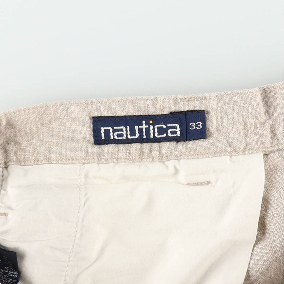 90'S Nautica Two-Pleat Linen Shorts, Men's Size W35 (approx.), Vintage linen Beige type Vintage Second Hand