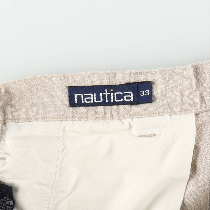 90'S Nautica Two-Pleat Linen Shorts, Men's Size W35 (approx.), Vintage linen Beige type Vintage Second Hand