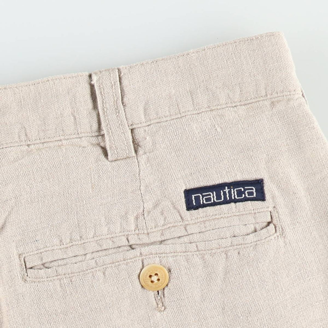 90'S Nautica Two-Pleat Linen Shorts, Men's Size W35 (approx.), Vintage linen Beige type Vintage Second Hand