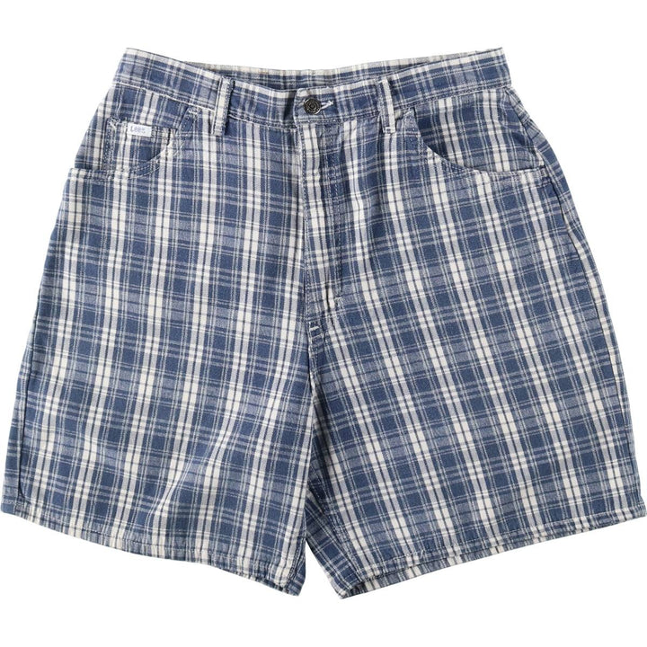 Lee Check Pattern Cotton Shorts, Made in USA, Women's XL (equivalent to W31) cotton Navy blue Vintage Second Hand