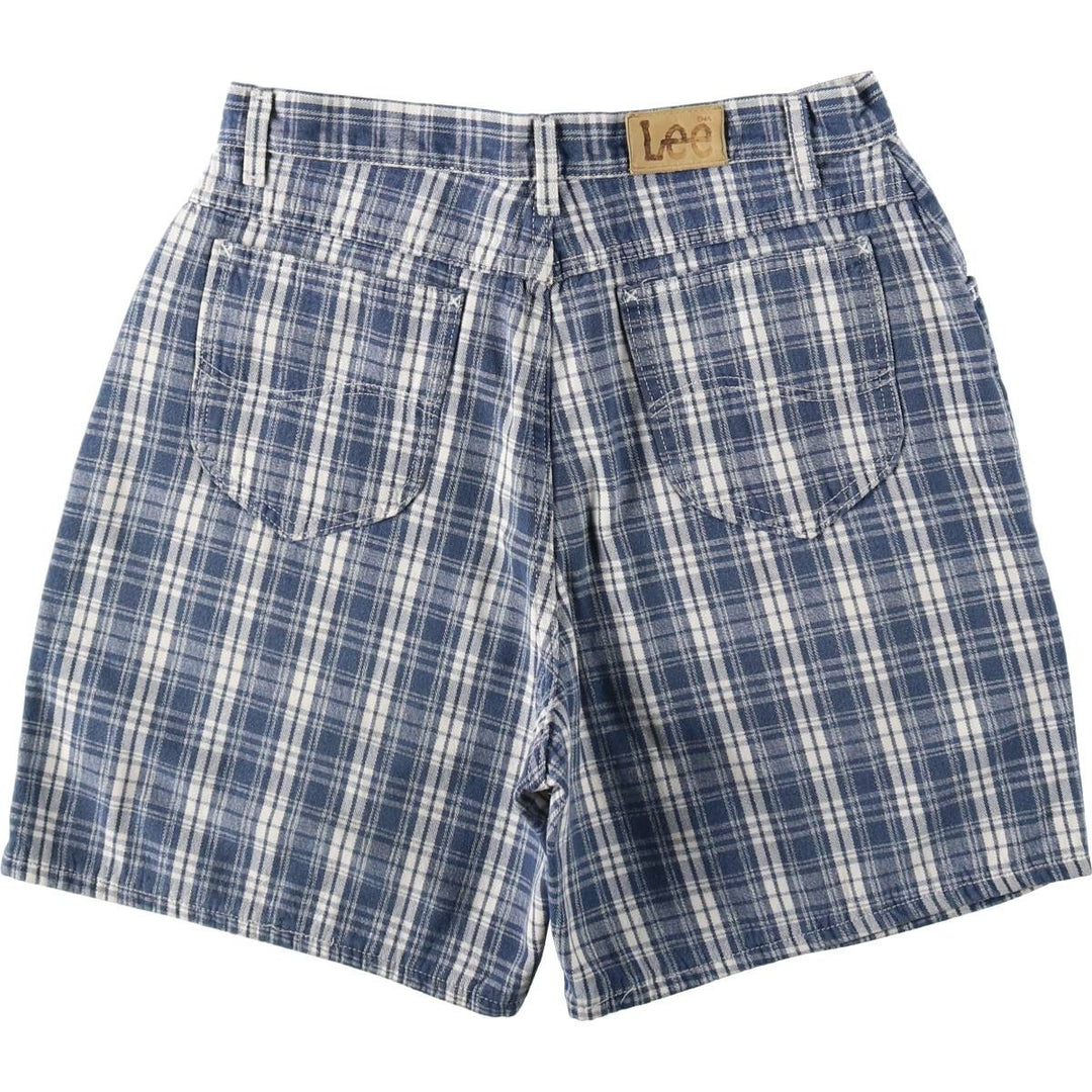 Lee Check Pattern Cotton Shorts, Made in USA, Women's XL (equivalent to W31) cotton Navy blue Vintage Second Hand