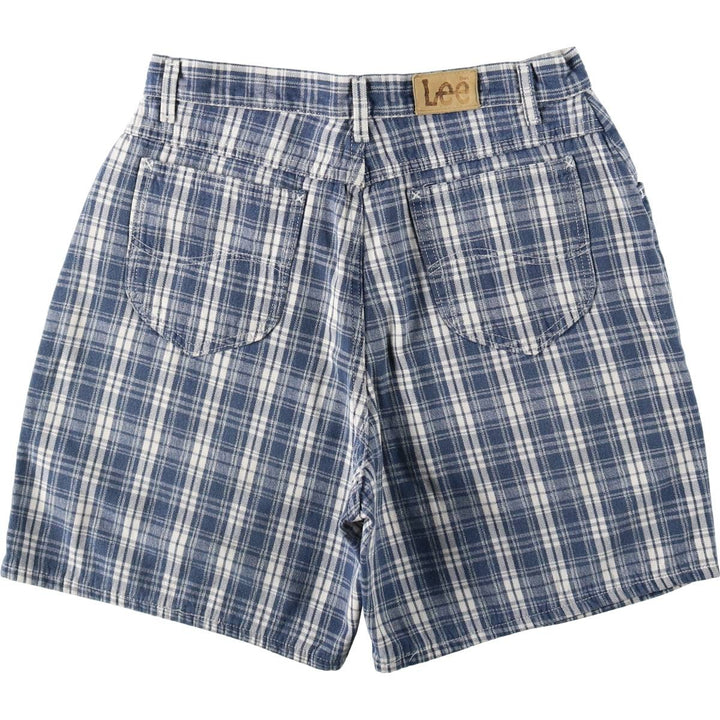 Lee Check Pattern Cotton Shorts, Made in USA, Women's XL (equivalent to W31) cotton Navy blue Vintage Second Hand