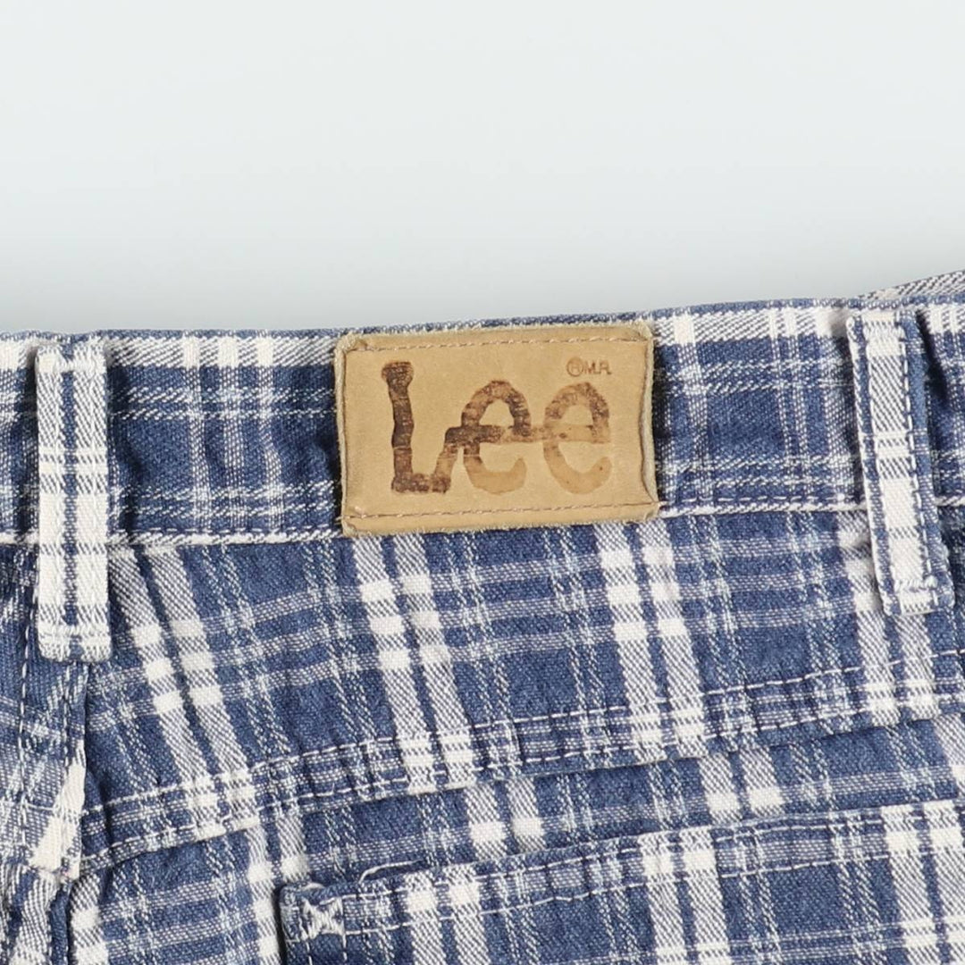 Lee Check Pattern Cotton Shorts, Made in USA, Women's XL (equivalent to W31) cotton Navy blue Vintage Second Hand