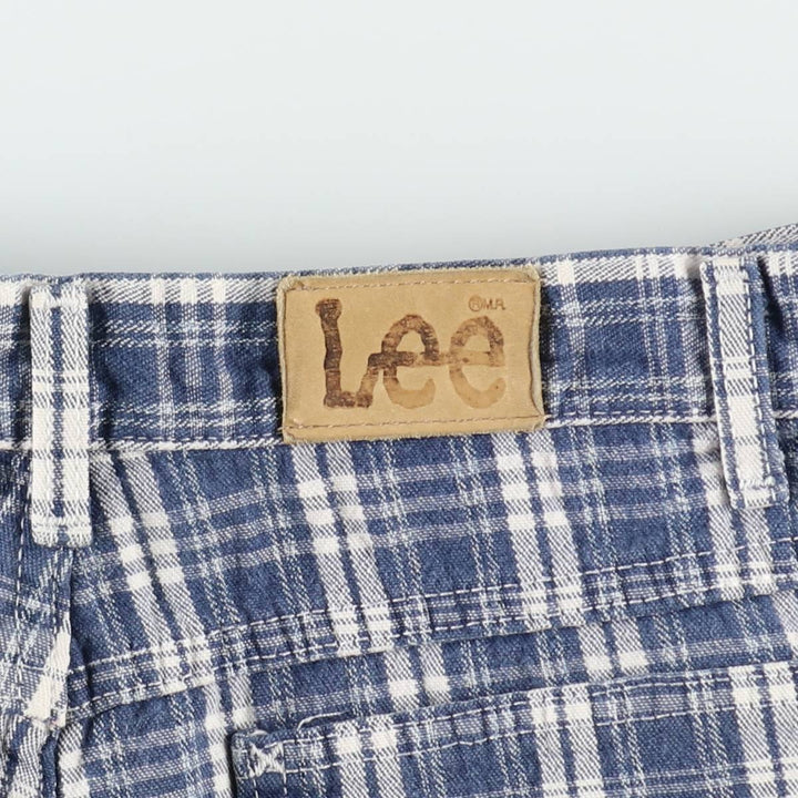 Lee Check Pattern Cotton Shorts, Made in USA, Women's XL (equivalent to W31) cotton Navy blue Vintage Second Hand