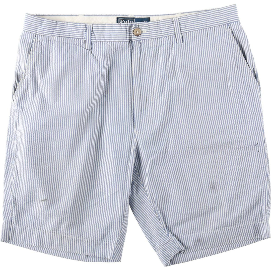 Ralph Lauren POLO by Ralph Lauren Stripe Pattern Seersucker Cotton Shorts, Men's Size W34 (approx.) cotton blue type Vintage Second Hand