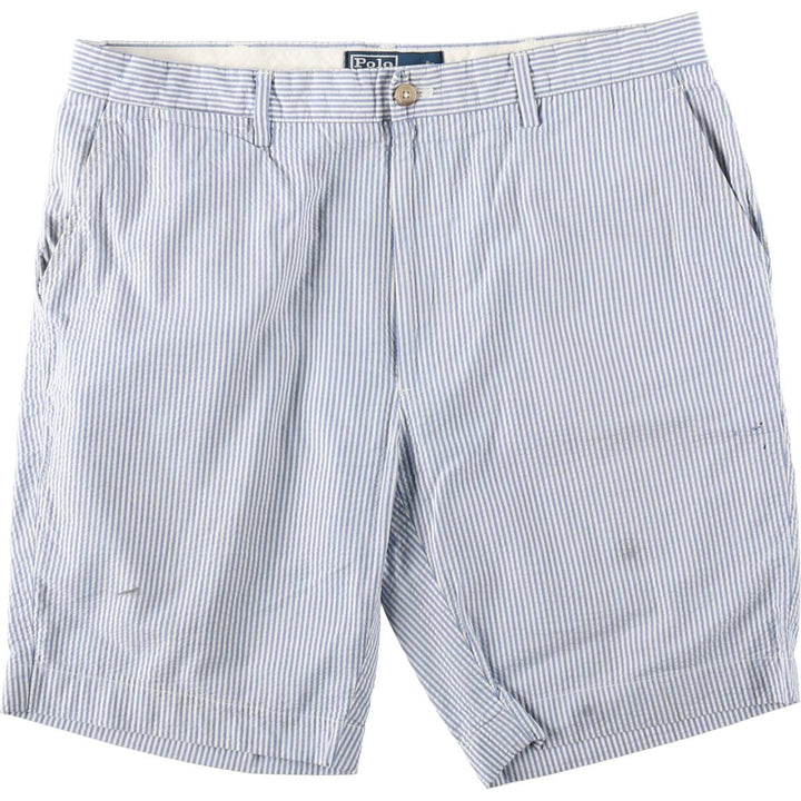 Ralph Lauren POLO by Ralph Lauren Stripe Pattern Seersucker Cotton Shorts, Men's Size W34 (approx.) cotton blue type Vintage Second Hand