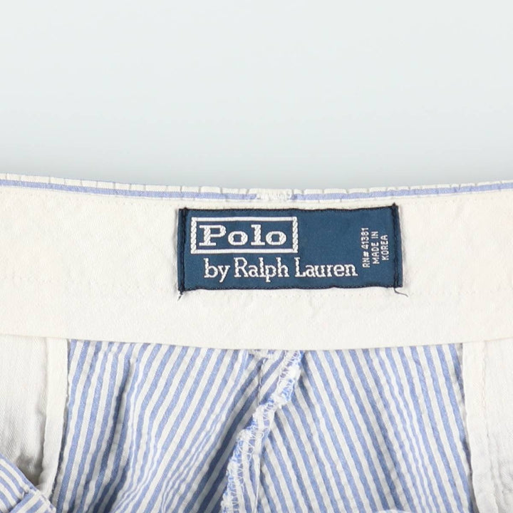 Ralph Lauren POLO by Ralph Lauren Stripe Pattern Seersucker Cotton Shorts, Men's Size W34 (approx.) cotton blue type Vintage Second Hand