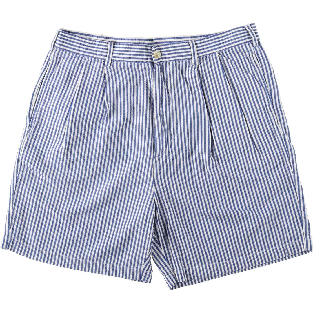 Ralph Lauren CHAPS Stripe Pattern Seersucker Two-Pleat Cotton Shorts (Men's XL equivalent) cotton blue type Vintage Second Hand