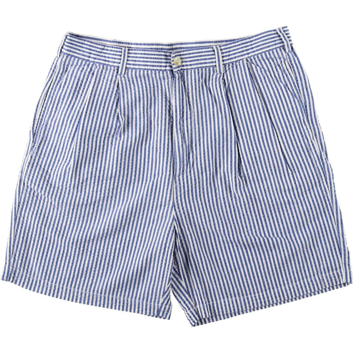 Ralph Lauren CHAPS Stripe Pattern Seersucker Two-Pleat Cotton Shorts (Men's XL equivalent) cotton blue type Vintage Second Hand