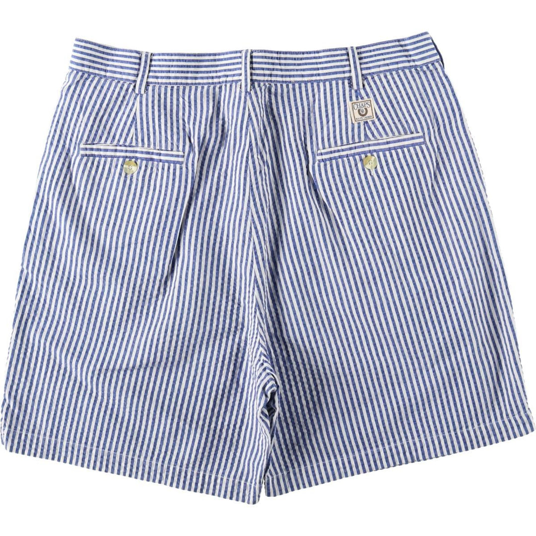 Ralph Lauren CHAPS Stripe Pattern Seersucker Two-Pleat Cotton Shorts (Men's XL equivalent) cotton blue type Vintage Second Hand