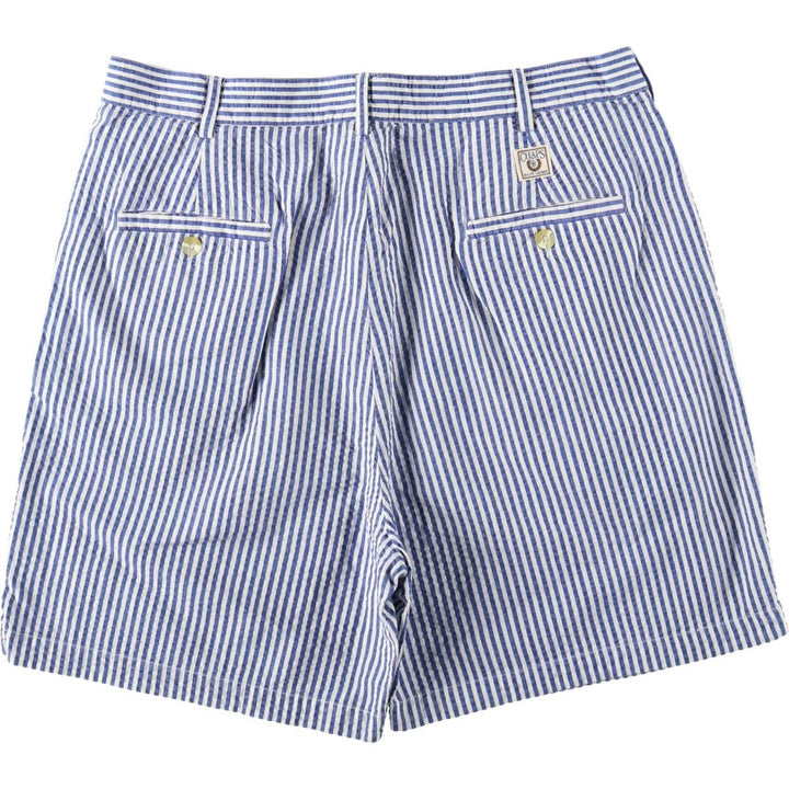 Ralph Lauren CHAPS Stripe Pattern Seersucker Two-Pleat Cotton Shorts (Men's XL equivalent) cotton blue type Vintage Second Hand