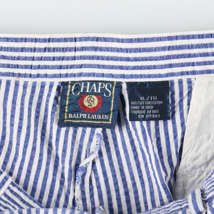 Ralph Lauren CHAPS Stripe Pattern Seersucker Two-Pleat Cotton Shorts (Men's XL equivalent) cotton blue type Vintage Second Hand