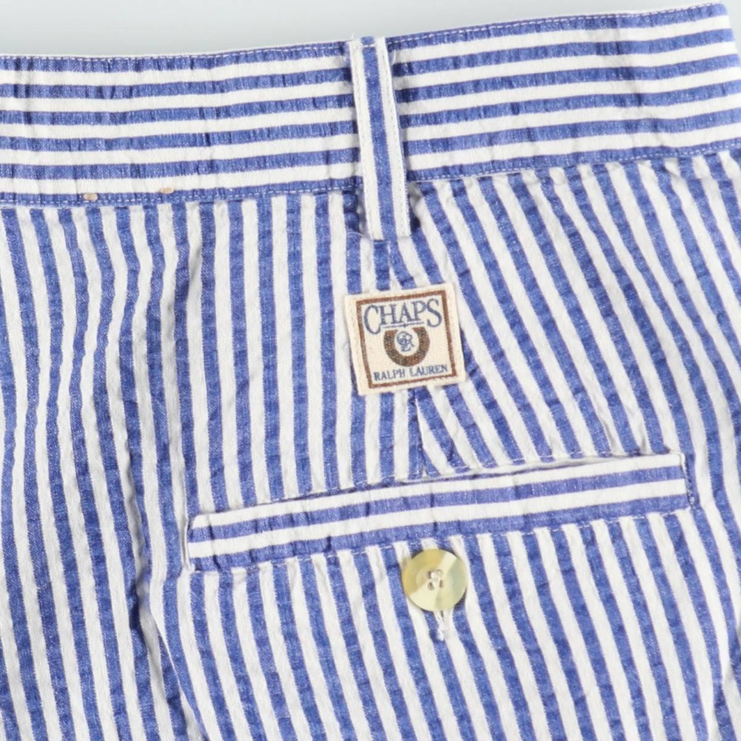 Ralph Lauren CHAPS Stripe Pattern Seersucker Two-Pleat Cotton Shorts (Men's XL equivalent) cotton blue type Vintage Second Hand