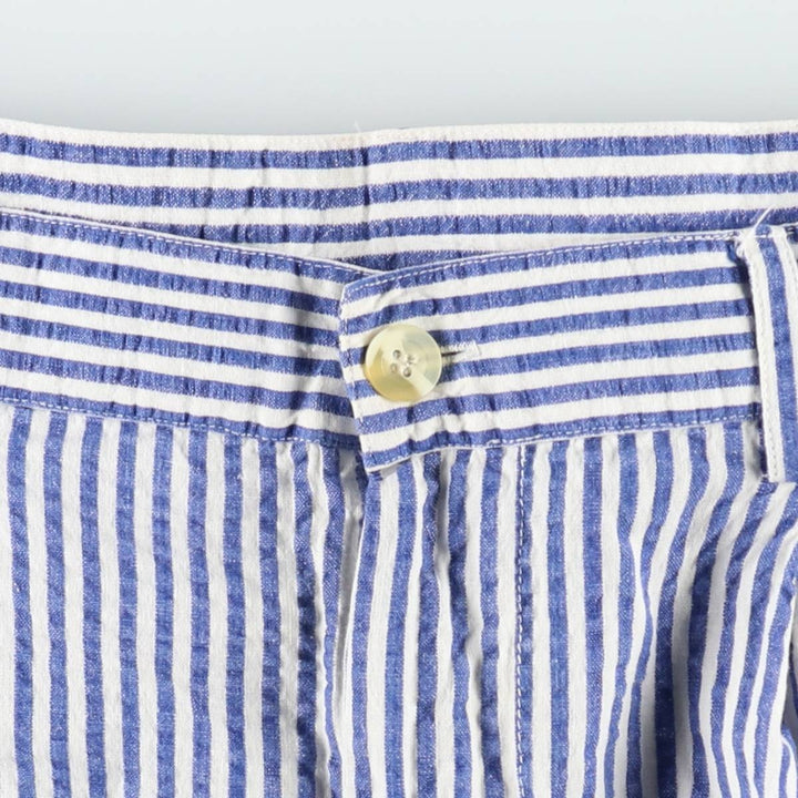 Ralph Lauren CHAPS Stripe Pattern Seersucker Two-Pleat Cotton Shorts (Men's XL equivalent) cotton blue type Vintage Second Hand