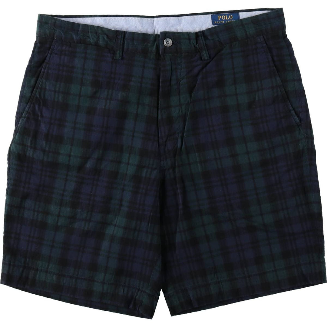 Ralph Lauren Blackwatch check seersucker cotton shorts, men's size W36 (approx.) cotton navy blue type Vintage Second Hand