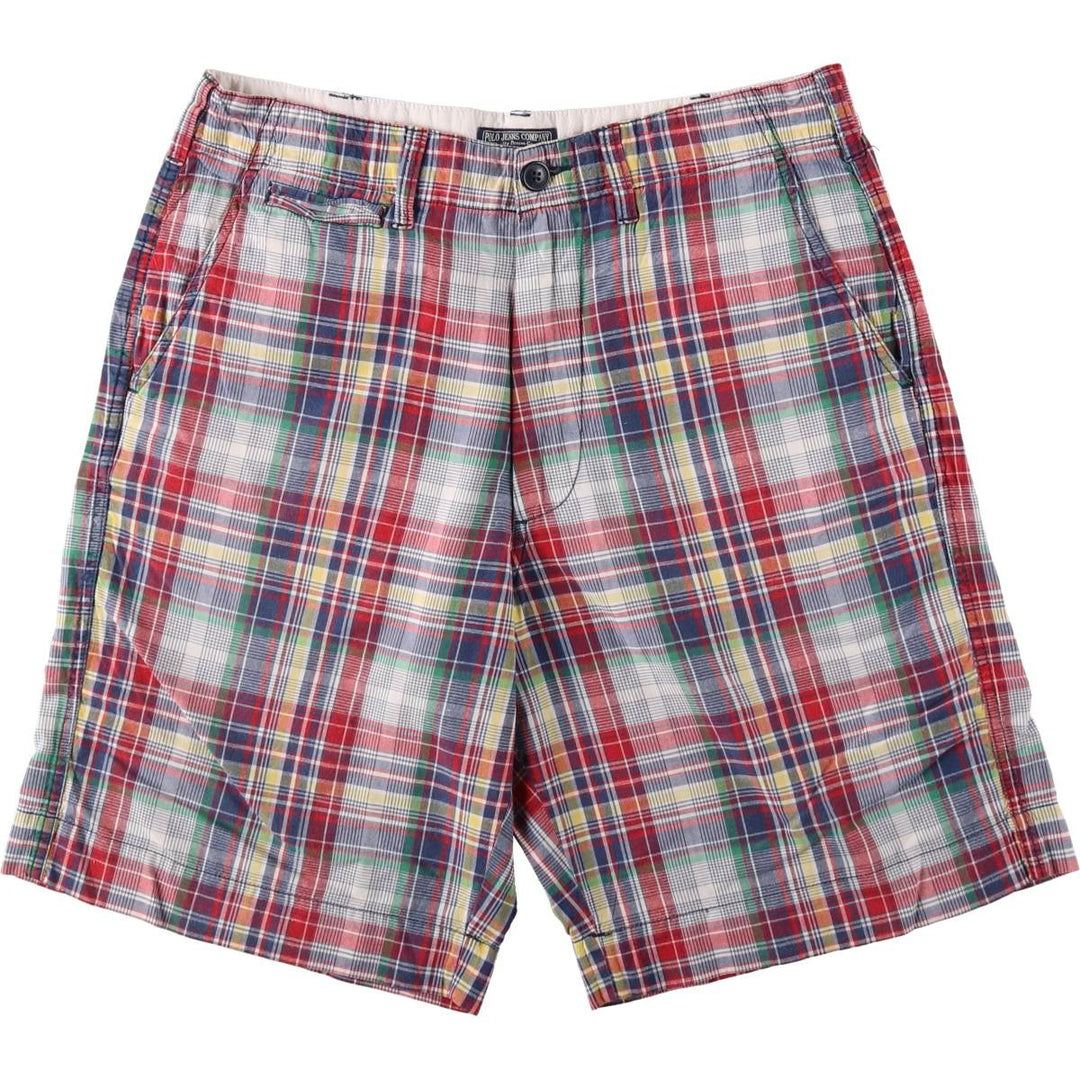 2000'S Ralph Lauren POLO JEANS COMPANY Madras check cotton shorts, men's size W34 (approx.) cotton red type Vintage Second Hand