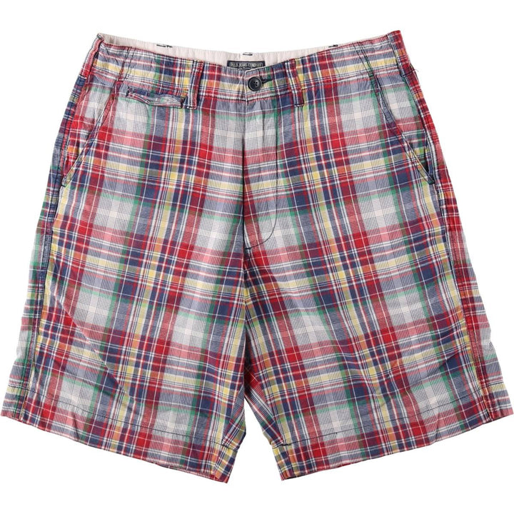 2000'S Ralph Lauren POLO JEANS COMPANY Madras check cotton shorts, men's size W34 (approx.) cotton red type Vintage Second Hand