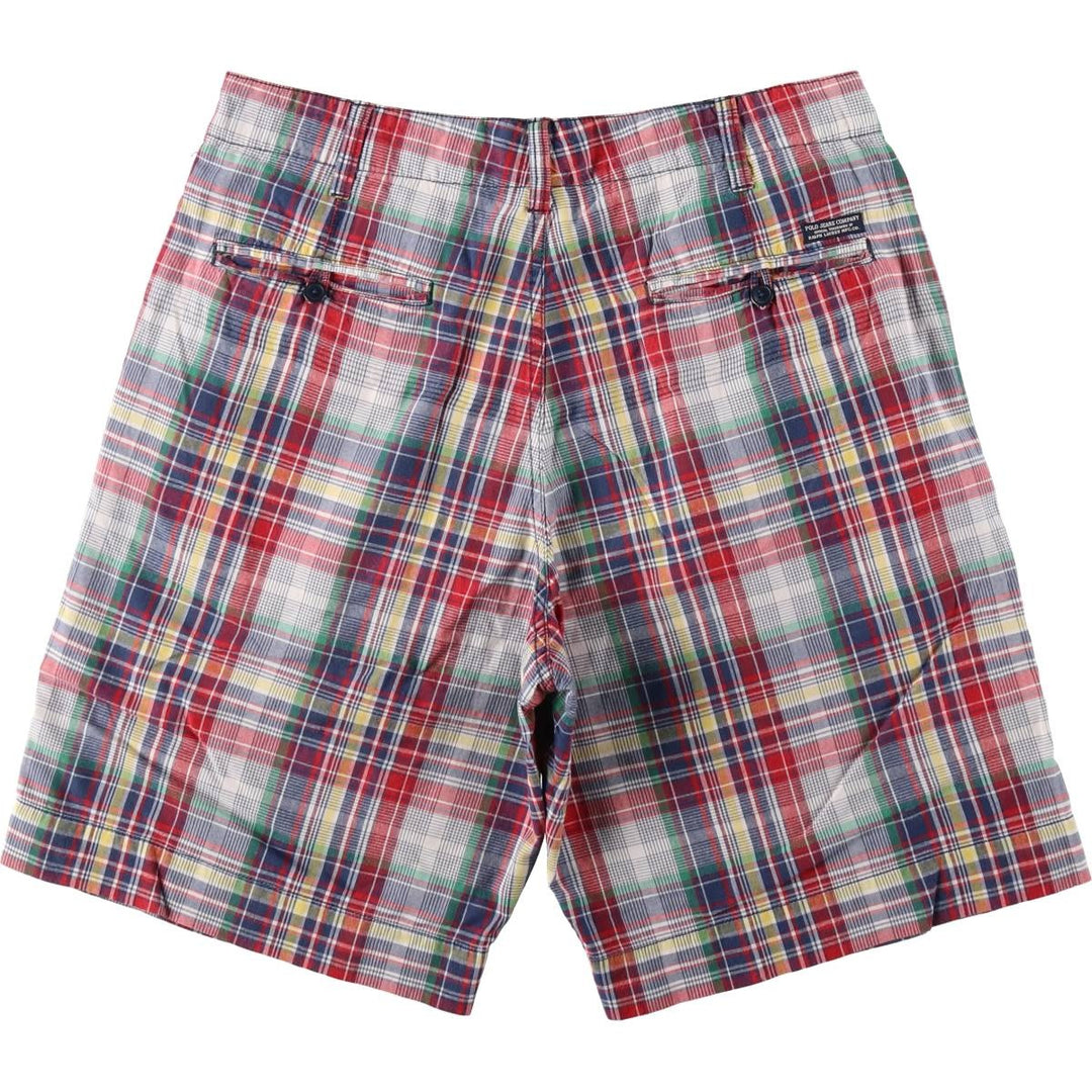 2000'S Ralph Lauren POLO JEANS COMPANY Madras check cotton shorts, men's size W34 (approx.) cotton red type Vintage Second Hand