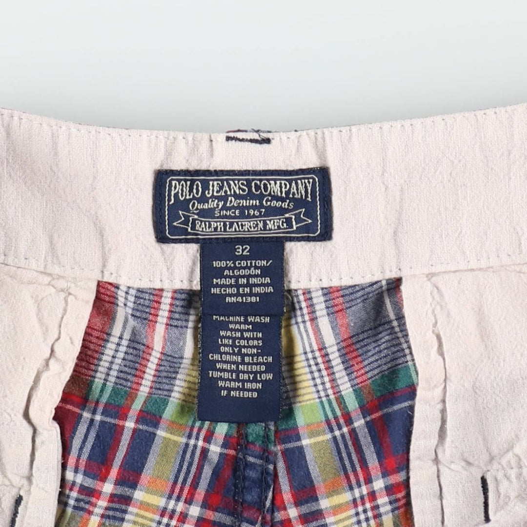 2000'S Ralph Lauren POLO JEANS COMPANY Madras check cotton shorts, men's size W34 (approx.) cotton red type Vintage Second Hand