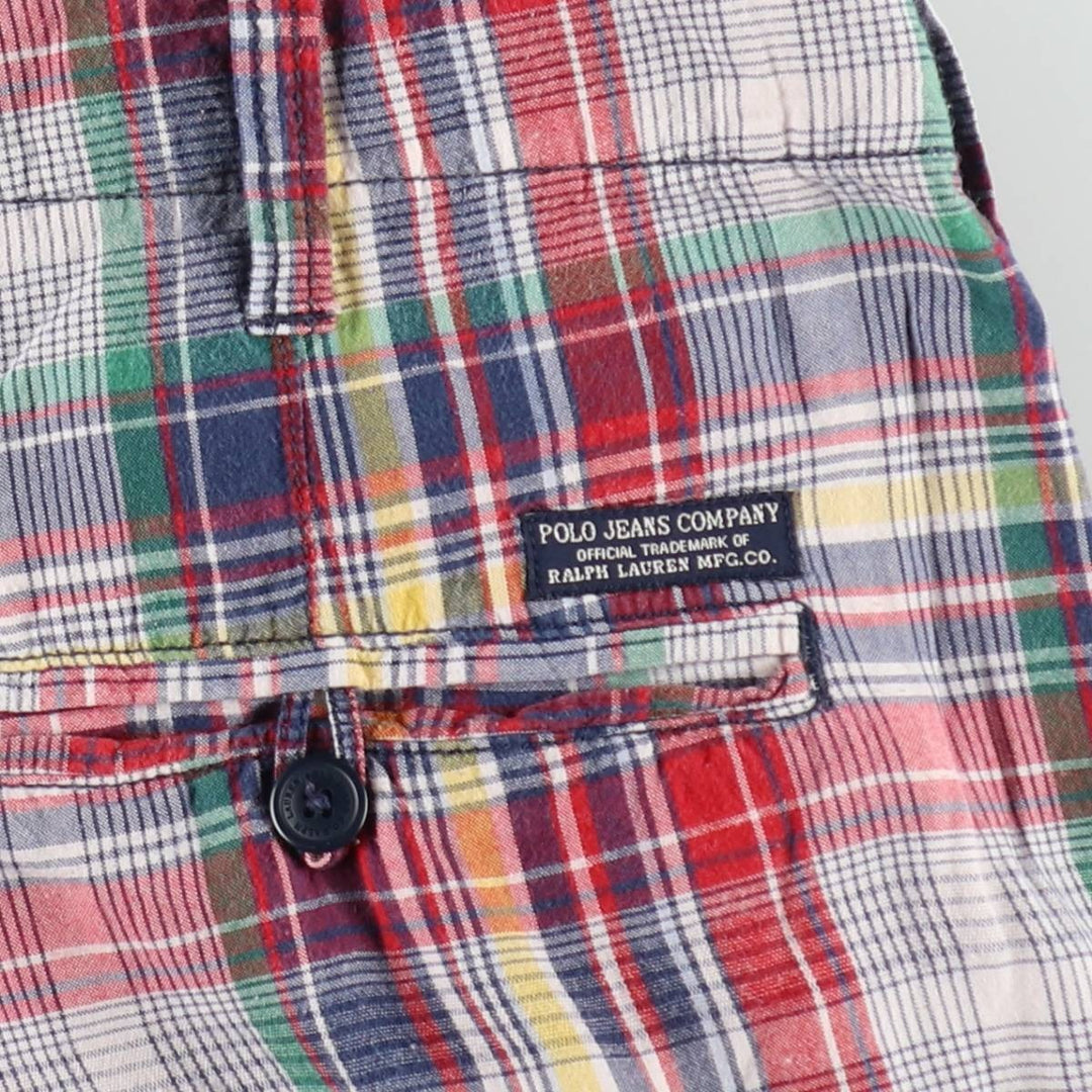 2000'S Ralph Lauren POLO JEANS COMPANY Madras check cotton shorts, men's size W34 (approx.) cotton red type Vintage Second Hand