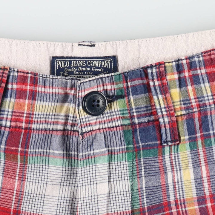 2000'S Ralph Lauren POLO JEANS COMPANY Madras check cotton shorts, men's size W34 (approx.) cotton red type Vintage Second Hand