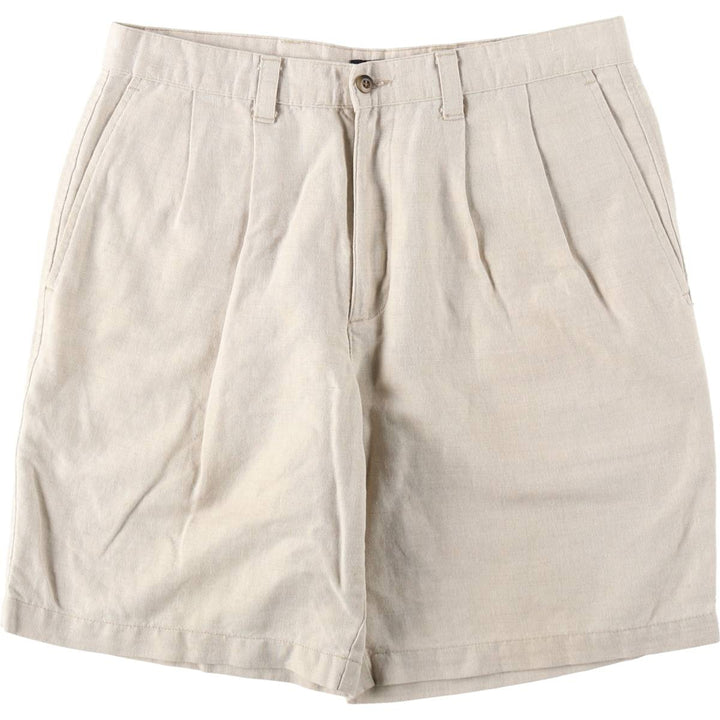 90'S Dockers khakis two-pleat cotton x linen shorts, men's size W34 (approx.), vintage. linen unbleached Vintage Second Hand