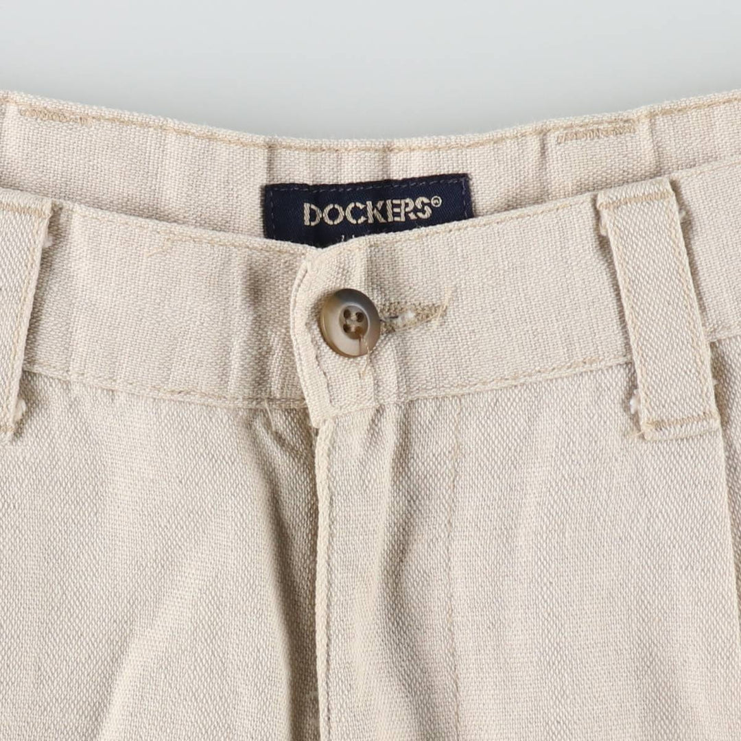 90'S Dockers khakis two-pleat cotton x linen shorts, men's size W34 (approx.), vintage. linen unbleached Vintage Second Hand