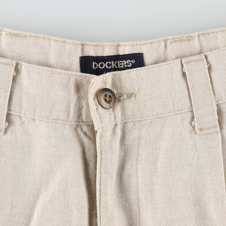 90'S Dockers khakis two-pleat cotton x linen shorts, men's size W34 (approx.), vintage. linen unbleached Vintage Second Hand
