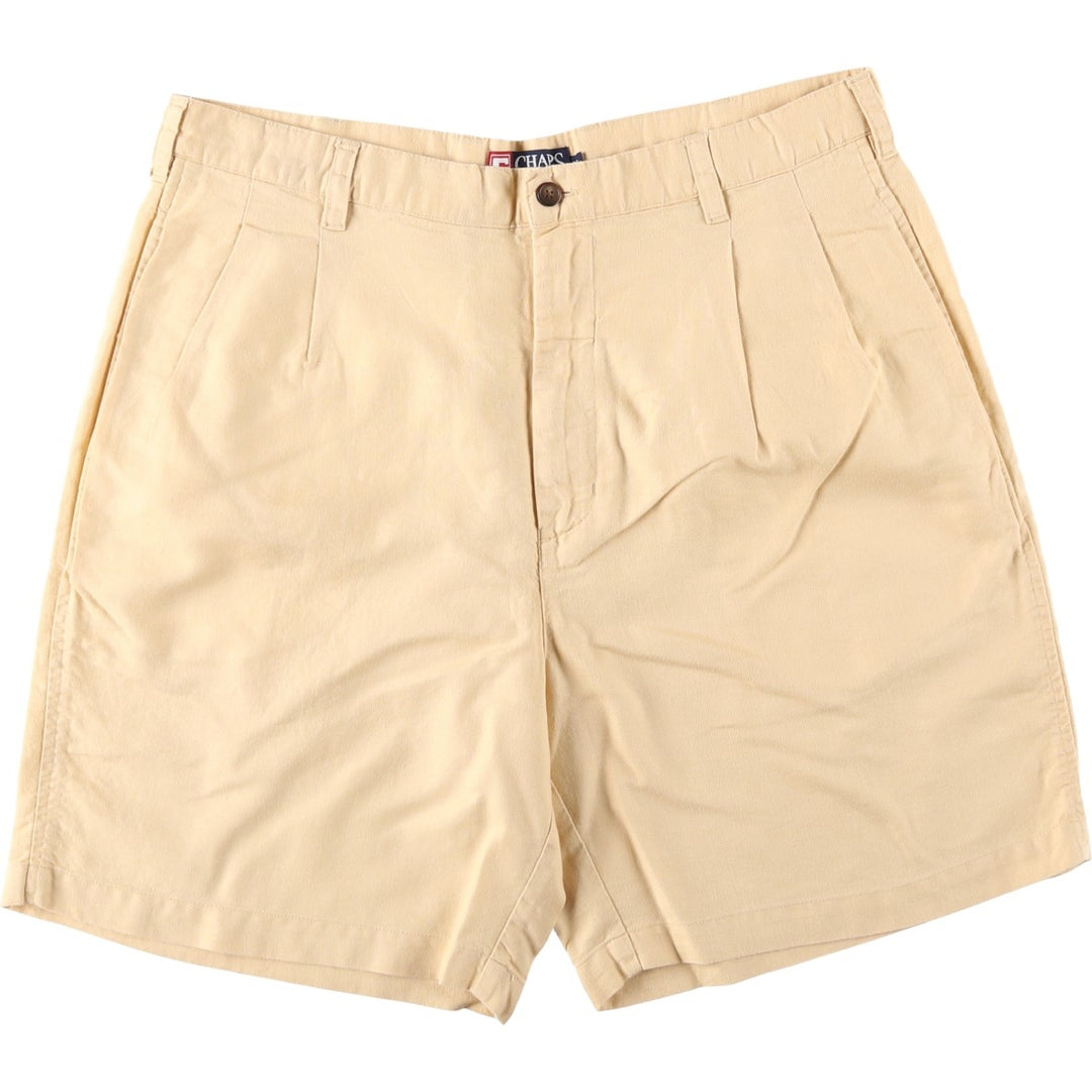 Ralph Lauren CHAPS Two-Pleat Cotton x Linen Shorts, Men's Size W37 (approx.) linen yellow type Vintage Second Hand