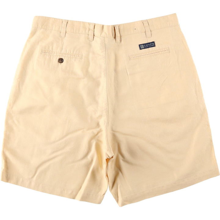 Ralph Lauren CHAPS Two-Pleat Cotton x Linen Shorts, Men's Size W37 (approx.) linen yellow type Vintage Second Hand