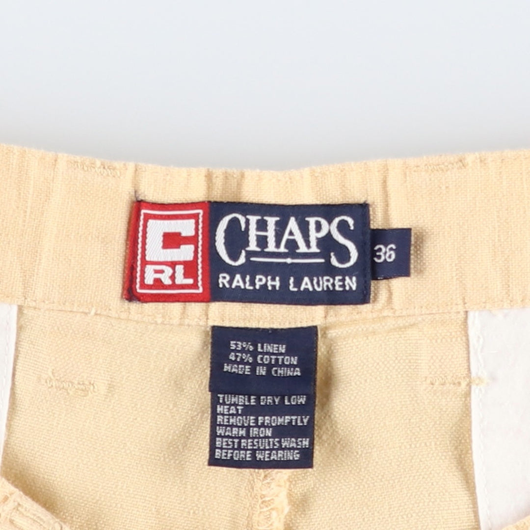 Ralph Lauren CHAPS Two-Pleat Cotton x Linen Shorts, Men's Size W37 (approx.) linen yellow type Vintage Second Hand