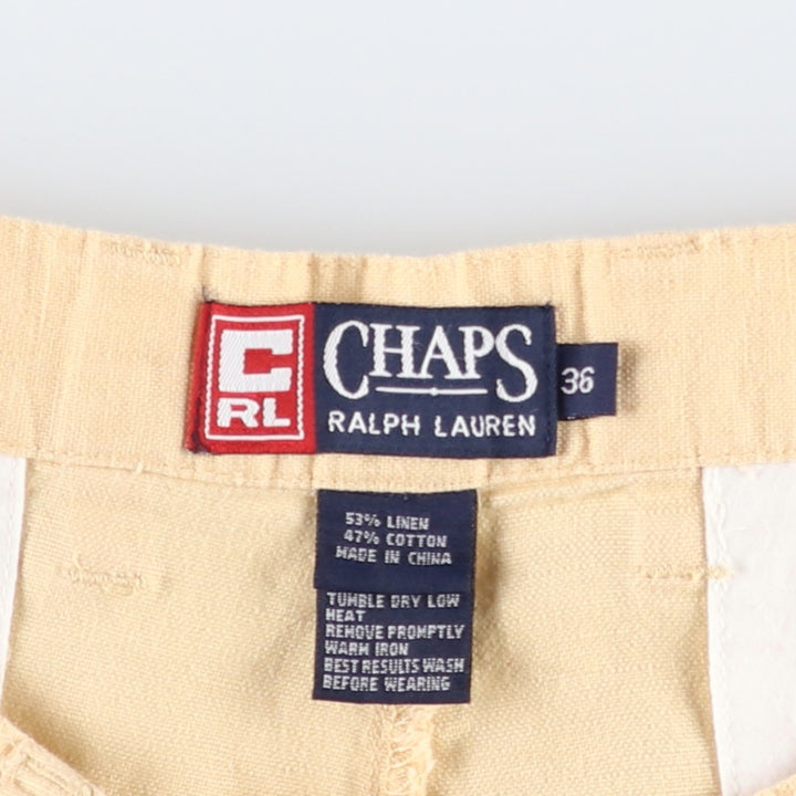 Ralph Lauren CHAPS Two-Pleat Cotton x Linen Shorts, Men's Size W37 (approx.) linen yellow type Vintage Second Hand