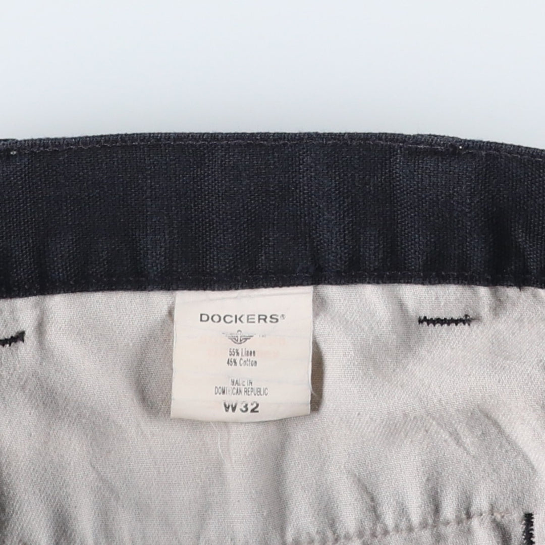 2000'S Dockers khakis two-pleat cotton x linen shorts, men's size W32 (approx.) linen navy blue type Vintage Second Hand
