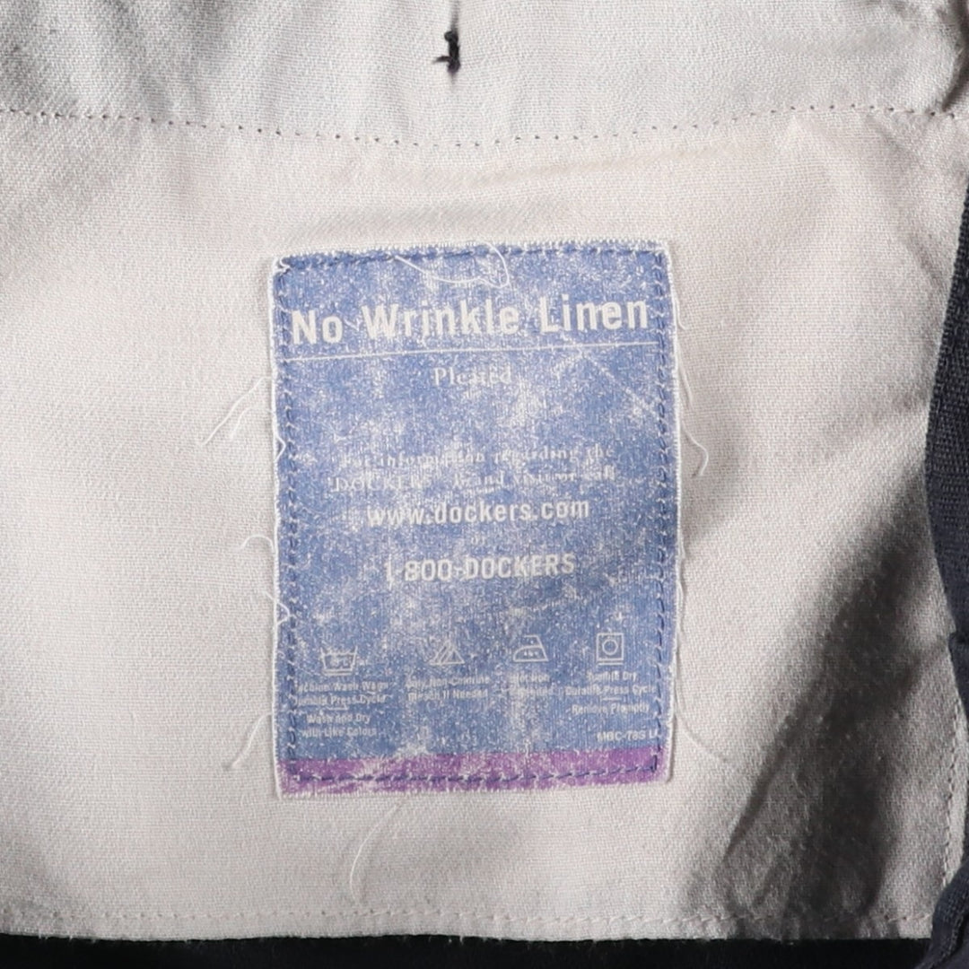 2000'S Dockers khakis two-pleat cotton x linen shorts, men's size W32 (approx.) linen navy blue type Vintage Second Hand