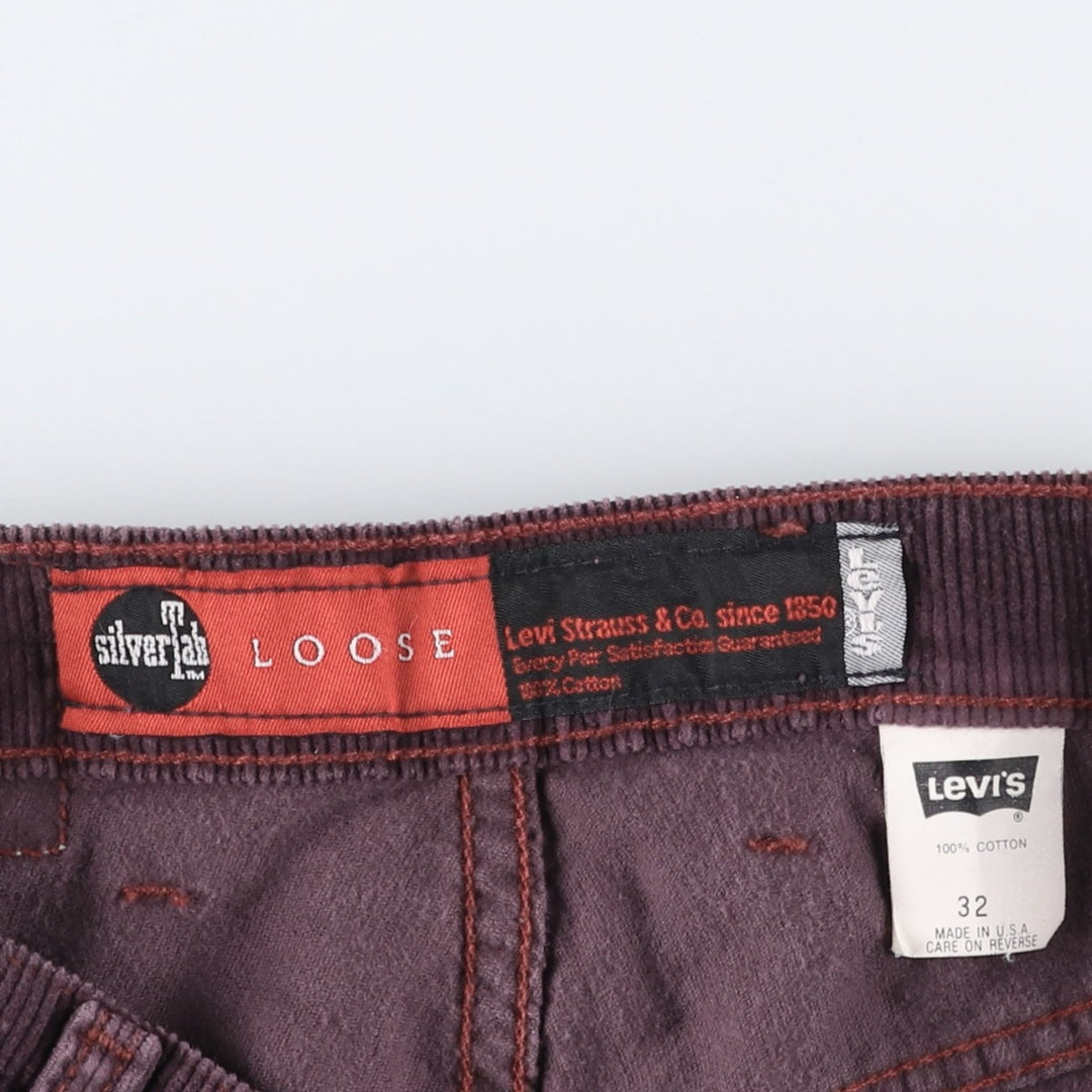 90'S Levi's Silver Tab Loose Corduroy Shorts, Made in USA, Men's W33 (approx.), Vintage cotton purple type Vintage Second Hand