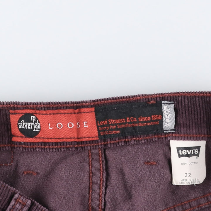 90'S Levi's Silver Tab Loose Corduroy Shorts, Made in USA, Men's W33 (approx.), Vintage cotton purple type Vintage Second Hand